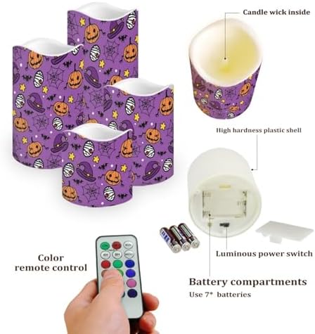 Jack O Lantern Pattern Flameless Candles with Remote Timer Battery Operated Candles with Flickering Flame Color Changing Pillar Candles Light Halloween Party Outdoor Home Table Decor - Image 3