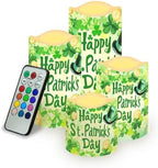 Happy Saint Patrick's Day Flameless Candles LED Pillar Candles Battery Operated Candles with Remote and Timers Color Changing Electric Fake Plastic Candles Green Leaf by Uorisanigo