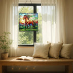 Bay Lusitano Horse Standing ATOP Hill at Sunset Square Suncatcher – Stained Glass Style Window Panel with Pastoral Scene, Custom Decorative Hanging Art for Equestrian Home, Christmas viOc1b - Image 6