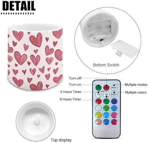 4Pcs Valentines Day Heart Stripes Flameless Candles with Remote Battery Operated Pillar Candles with Timer LED Tea Lights for Patio Porch Home Party Decorations - Image 2
