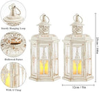 JHY DESIGN Set of 2 Rustic Decorative Lanterns 10" H Vintage Hanging Lantern Metal Candleholder for Indoor Outdoor, Events, Parities, Patio and Wedding(White with Gold Brush) - Image 3