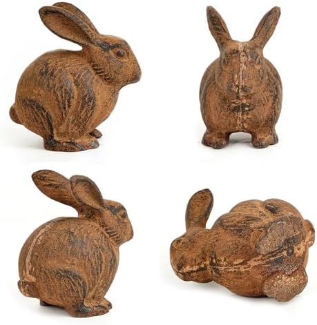 Sungmor Cast Iron Rust Rabbit Statue, Multi-Purpose Paperweight Doorstop - Image 5