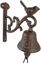 Vintage Small Bird Dinner Bell with Vines Cast Iron Antique Style Rustic Brown Finish - Image 2