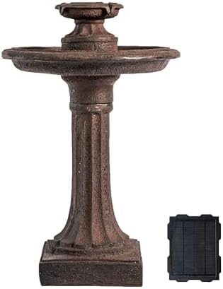 XBrand 28" Solar Bird Bath Fountain for Outdoor Garden, 1-Tier Resin Water Fountain with Solar Panel Pump, Patio Décor with Auto Shut-Off Feature, Brown by XBrandHomeGarden