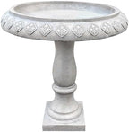 Kante 24.25 Inch Tall Handmade Concrete Birdbath, Elegant Outdoor Garden and Backyard Decor, Textured by Unknown