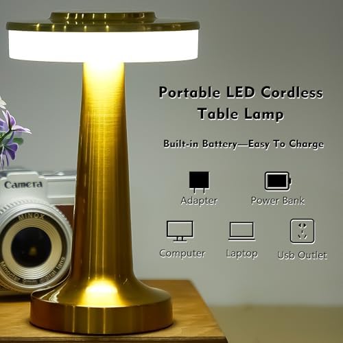 Riakrum 24 Pcs LED Cordless Table Lamp Bulk Rechargeable,Gold - Image 3