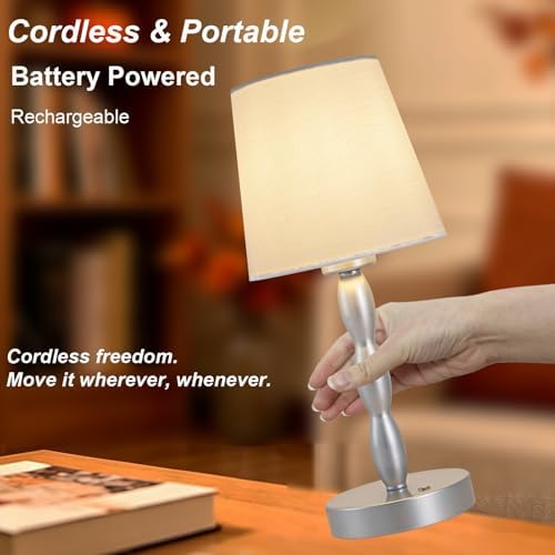 CASTLELIFE Rechargeable Cordless Table Lamp, 5000mAh Battery Powered Touch Desk Lamp, 3-Level & Stepless Dimmable Night Light, Portable Bedside Lamp for Bedroom, Outdoor, Bulb Included, Silver - Image 3