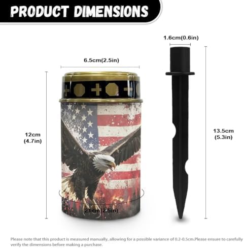 Poceacles Solar Lights Outdoor Waterproof Cemetery Candles Solar Powered Grave Outdoor Decorative Walkway Lights for Lawn Garden Pathway Decor, Eagle American Flag Patriotic Print, Pack of 4 - Image 7