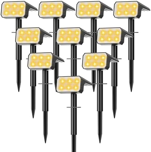 Solar Spot Lights Outdoor Waterproof, 10 Pack, 118 LED Warm White by Flaow