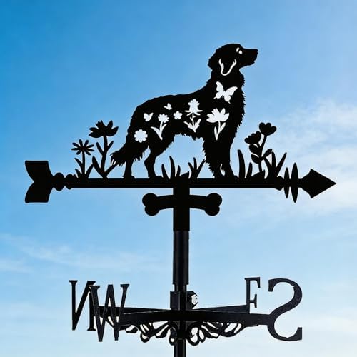 Dog Weathervane Metal Wind Vane Animal Flowers Garden Art Decoration Direction Sign Indicator Stake Mount Ornament for Patio Lawn Farmhouse Yard Roof Outdoor by beinkmake