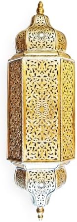 Moroccan Brass Wall Lamp Sconce Home Decor, Handmade Lighting Copper Metal Lights Turkish Lamp, Ramadan Candle Lantern, Candle Holder, Indoor Outdoor, Patio, Porch, Shelf, Garden (Minaret) by Handmade
