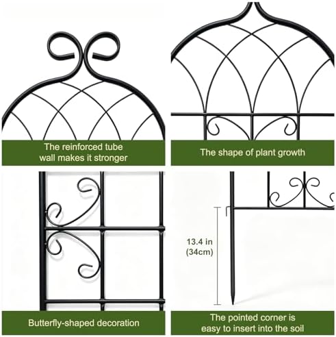 2.2M（86.7" H x 19.7" W） Black Iron Garden Trellis for Climbing Plants, 4PCS Metal Flower Support with Scroll Design & Powder Coating, Outdoor Decor for Roses, Vines, Patio, Yard, Fence - Image 2