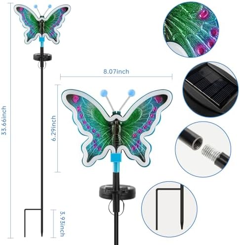 Solar Butterfly Lights Outdoor,Butterfly Solar Lights for Outside, Solar Garden Decor, Outdoor Garden neon Lights,Pathway Butterfly Lights, Gifts for mom (Light Blue,2pack) - Image 3