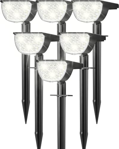 GKGG Solar Lights Outdoor Waterproof IP65, Solar Powered 76 LED 3 Lighting Modes Solar Spot Lights Outdoor for Yard Garden Landscape Pathway (White, 6 Pack) by GKGG