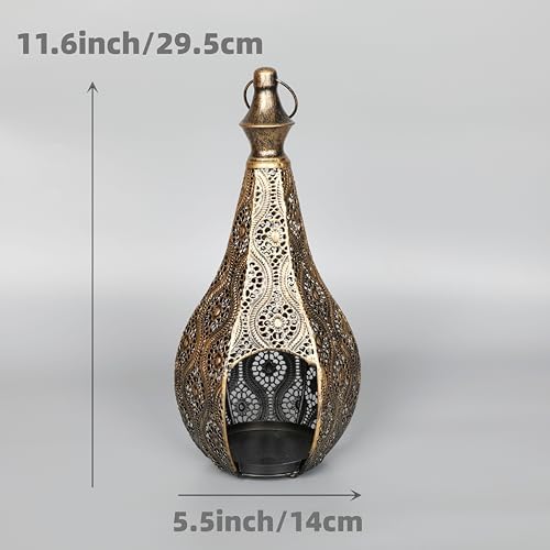 11.6inch Moroccan Lantern Lamp Decorative Candle Holders for Ramadan Decorations, Hanging, Outdoor Patio or Porch, Indoor Home Decor（Bronze） - Image 5