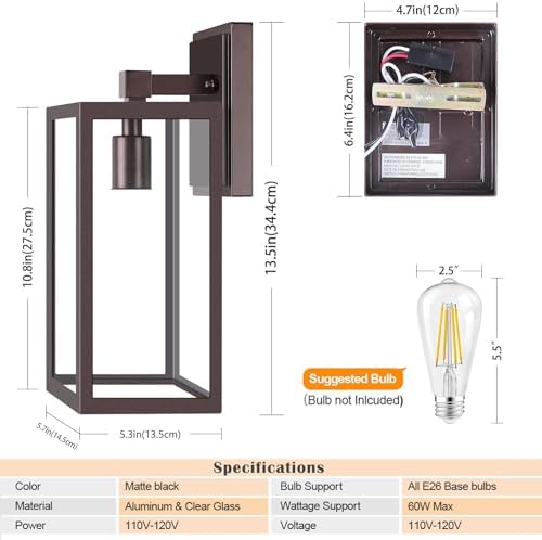 Dusk to Dawn Outdoor Lighting Fixtures for House, ORB Sensor Porch Exterior Lights Wall Mount, Anti-Rust Wall Light, Wall Sconce Lamp, Waterproof Wall Lantern for Garage, 2-PACK - Image 4