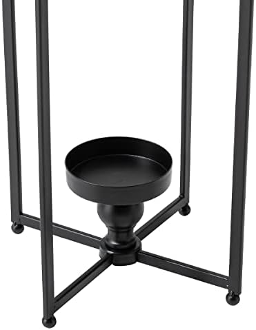 Glitzhome Set of 2 Modern Farmhouse Black Metal Lanterns Decorative Hanging Candle Lanterns for Indoor Outdoor Small&Large (No Glass) - Image 7