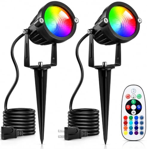 Halloween Spotlight Outdoor 15W with Remote Control 110V COB LED Spot Lights Outdoor RGB Color Changing Landscape Lights for Yard Tree Path Garden Decor(2 Pack) by FLRYBRG