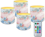 LED Pillar Fake Candles Battery Operated Rose Marble Print Waterproof Outdoor Lighting Color Changing Remote Control Flameless Candles 4 Pack for Bedroom Living Room Decor by YUVAMAGIMO