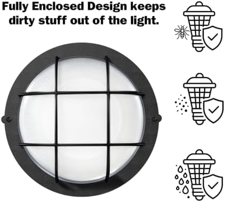 GRUENLICH LED Bulkhead Light, 8" Round Aluminum, 5000K, Black, 2 Pack - Image 5