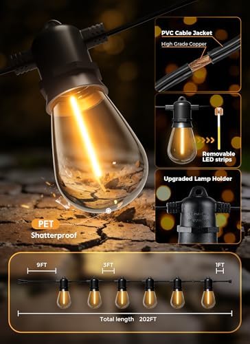 Minetom 202FT Solar String Lights Outdoor Waterproof, S14 Patio Lights - Image 5