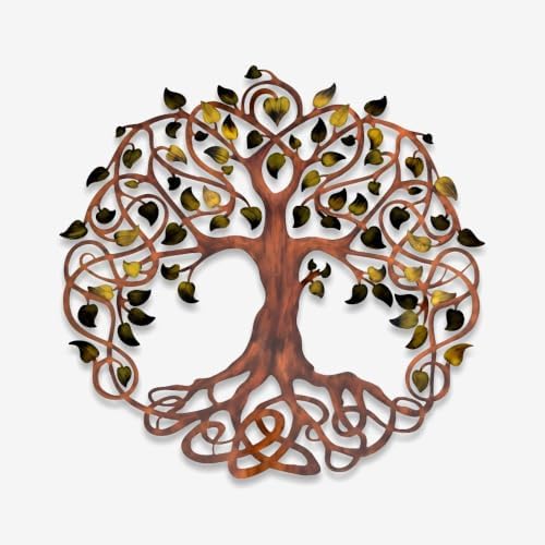 Tree Of Life Metal Wall Art Rustic Iron Decor Round Plaque For Living Room Bedroom Garden Patio Indoor Outdoor Hanging Ornament (24 INCH) - Image 2