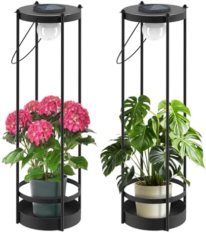 Outdoor Solar Floor Lamp with Plant Stand – Tall Waterproof Standing Light for Patio, Garden & Yard, Auto On/Off from Dusk to Dawn, No Wiring Needed - Image 2