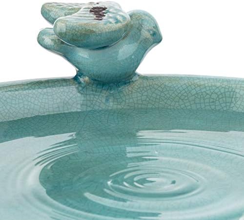 Alpine Corporation 25" Tall Outdoor Ceramic Antique Pedestal Birdbath with 2 Bird Figurines, Turquoise - Image 6