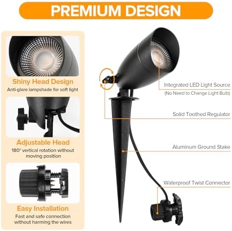LUTEC 12V Low Voltage Landscape Lighting, Die-cast Aluminum Spot Lights with Connectors, IP65 Waterproof Outdoor Landscape Spotlights, 5W 550LM Warm White 3000K for Tree Garden Yard Pathway, 4 Pack - Image 4