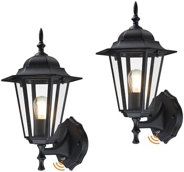 GRUENLICH Outdoor Wall Light Fixture, Antirust Aluminum Glass, Black 2 Pack by GRUENLICH