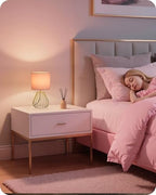 Pink and Gold Table Lamp, Small Bedside Lamp with Metal Base & Pink Linen Lampshade, Modern Nightstand Lamp, Little Cute Desk Lamp for Girl Kid's Room, 2700K LED Bulb Included, DP06TL05 - Image 2