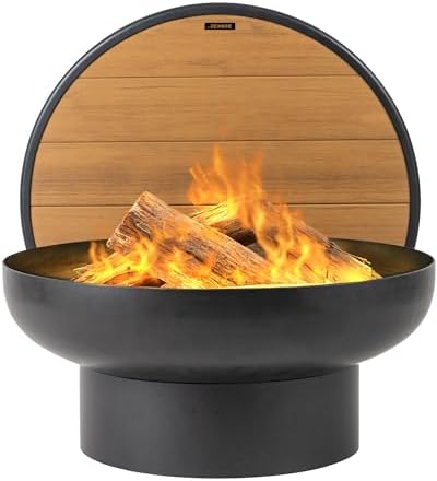 DENKOE Iron Fire Pit Table with Lid, Extra Thick and Heavy Duty Fire Bowl, Deep Round Firepit for Outdoor Bonfire Gatherings, Wood Burning Firepits for Outside Patio, Modern Outdoor Fire Pits by DENKOE