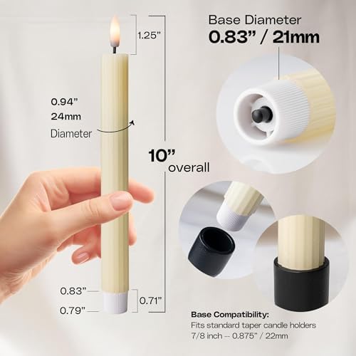12 Pack, 10" LED Flameless Ivory Fluted Ribbed Grooved Taper Candles with 2 Remotes & 24h Timer Memory, On/Off Button, Dimmable, Flicker Mode, Battery Operated, Christmas Menorah Wedding - Image 3