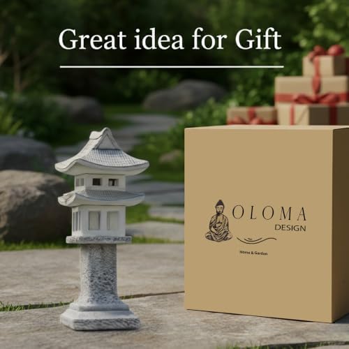 OLOMA Japanese Stone Lantern Concrete Pagoda Garden Outdoor Sculpture Zen Weather Proof Asian Accent Light Place Figurine Pathway Patio Yard Landscape Décor - Image 4