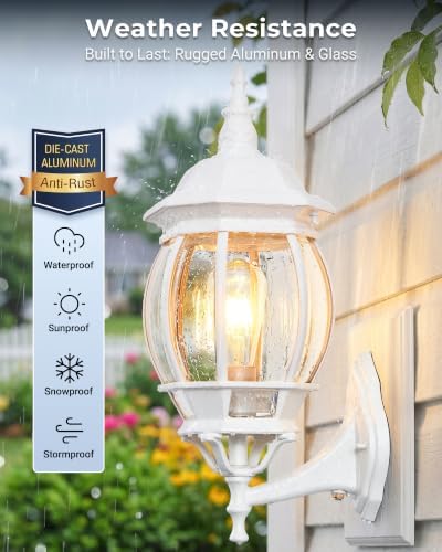 VIANIS Large White Porch Lights Outdoor Dusk to Dawn, Anti-Rust, Waterproof - Image 3