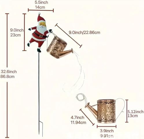 Christmas Santa Solar Kettle Lights Garden Lawn Decorative Lights,Hanging Waterproof Metal Solar Santa Claus Watering Can with LED Light,Outdoor Garden Decor for Backyard,Lawn,Patio (2*Colorful Light) - Image 6