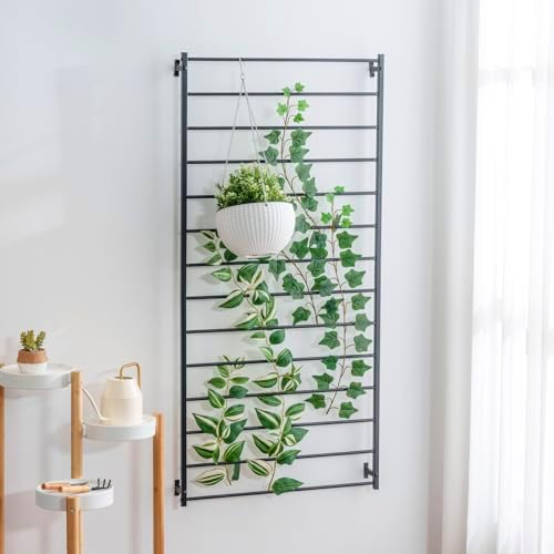 MyGift 4 Foot Tall Modern Matte Black Metal Wall Mounted Horizontal Bars Trellis, Outdoor Hanging Support Frame for Climbing Garden Plants and Crawling Vines, Set of 2 - Image 4