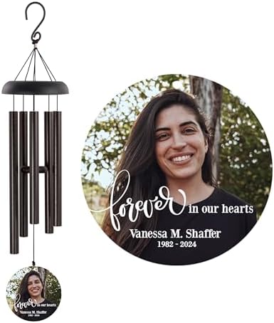Memorial Wind Chime with Photo, Personalized Photo Memorial Gifts, Sympathy Gifts, Forever in Our Hearts Sympathy Wind Chime, Bereavement Gift with Photo (Bronze) - Image 6