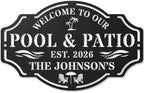 Personalized Metal Pool Sign, Custom Pool Bar Sign for Outdoor Patio Decor, Personalized Name Metal Pool & Patio Wall Art, Backyard Oasis Sign, Tropical Coastal Pool Decorations for Deck Porch Garden by OWFCBEI