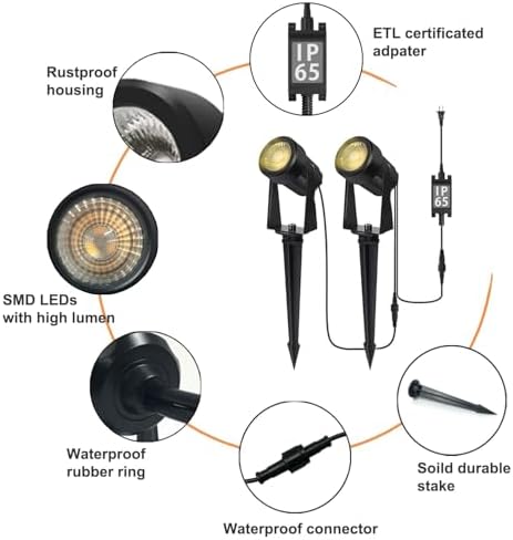 SUNTHIN Outdoor Landscape Lighting, 12 Pack LED Spot Lights Kit, Warm White - Image 3