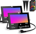 LED Flood Light Outdoor RGB Stage Lights Color Changing 500W Equivalent 2700k Warm White 5000LM(Remote Control, 120 Colors Strobe, Dimmable, Timing, US 3-Plug) Wall Wash Landscape Spotlight 2 Pack by Smartlight