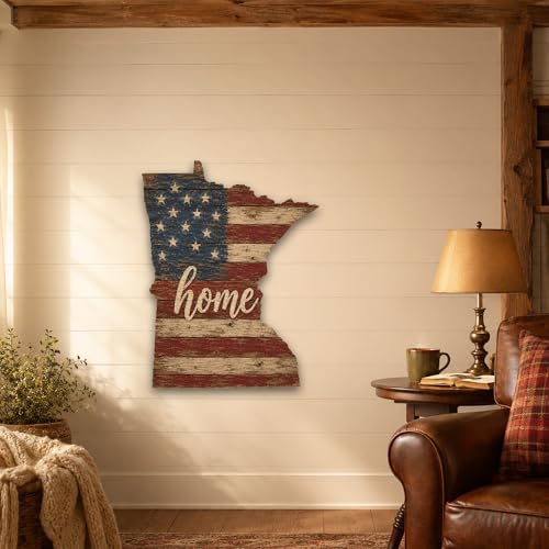 Minnesota "Home" State Shape Sign — Vintage American Flag Wall Decor — UV-Printed Aluminum (Not Real Wood) — Patriotic State Pride Art for Indoors & Outdoors — Made in USA - Image 5