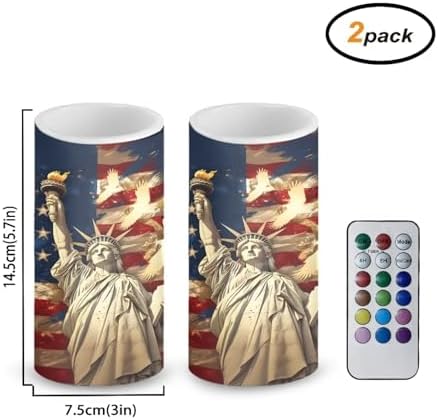 American Flag Flameless Candles The Stars and Stripes Battery Operated LED Candles with Color Changing Timer Remote Control Plastic Pillar Lights for Party Holiday Decor - Image 4