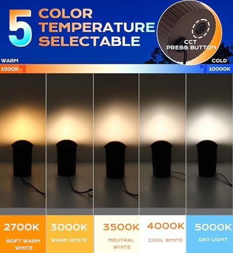 CLOUDY BAY [6 Pack] 5W Well Lights Low Voltage Landscape Lighting,12V-24V Waterproof Outdoor Side-lit Light,2700-5000K 5CCT In Ground Lights for Fence Pathway Deck, IP67 Rating,Bronze - Image 6