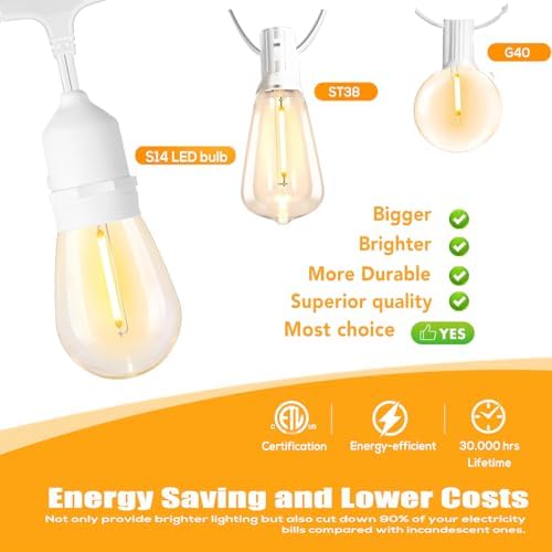 Outdoor String Lights White LED Waterproof 100FT for Patio Backyard Wedding - Image 4