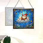 Cloud Gnome Swing Stained Glass Suncatcher – Square Hanging Window Panel for Home or Greenhouse – Whimsical Glass Art Gift for Garden Lovers, Christmas, Halloween, Father Days t3Lwaw - Image 4