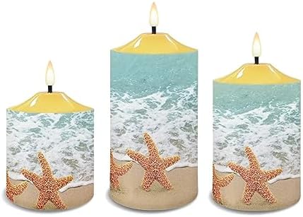 Cozeyat Flickering Flameless Candles with Remote Summer Beach Starfish Scenery Design LED Tea Lights 3 Pack, Candles Battery Operated Pillar LED Candles Table Centerpiece - Image 2