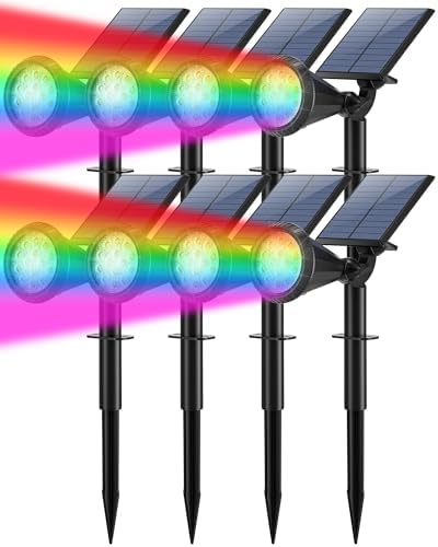 Tadyreal Solar Lights Outdoor Waterproof Color Changing 180° Adjustable RGB Solar Powered Landscape Spot Lights for Yard 7 Lighting Modes Solar Spotlights for Pathway Garden Outside (8 Pack) by TadyrealSolarLights