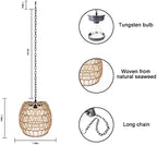 Livinlarge Solar Outdoor Chandelier,Natural Seeweed Rattan Lantern, - Image 6