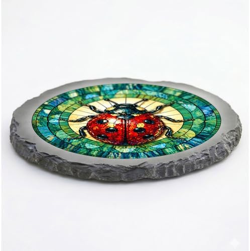 Magnolia Garden 10-Inch Ladybug Stepping Stone - Faux Stained Glass Insect Garden Stone, Weather-Resistant Resin Pathway Accent, Whimsical Red Beetle Outdoor Yard Decor & Walkway Plaque - Image 3